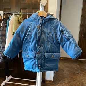 GAP Blue Puffer Coat with Hood and Water-Resistant Finish